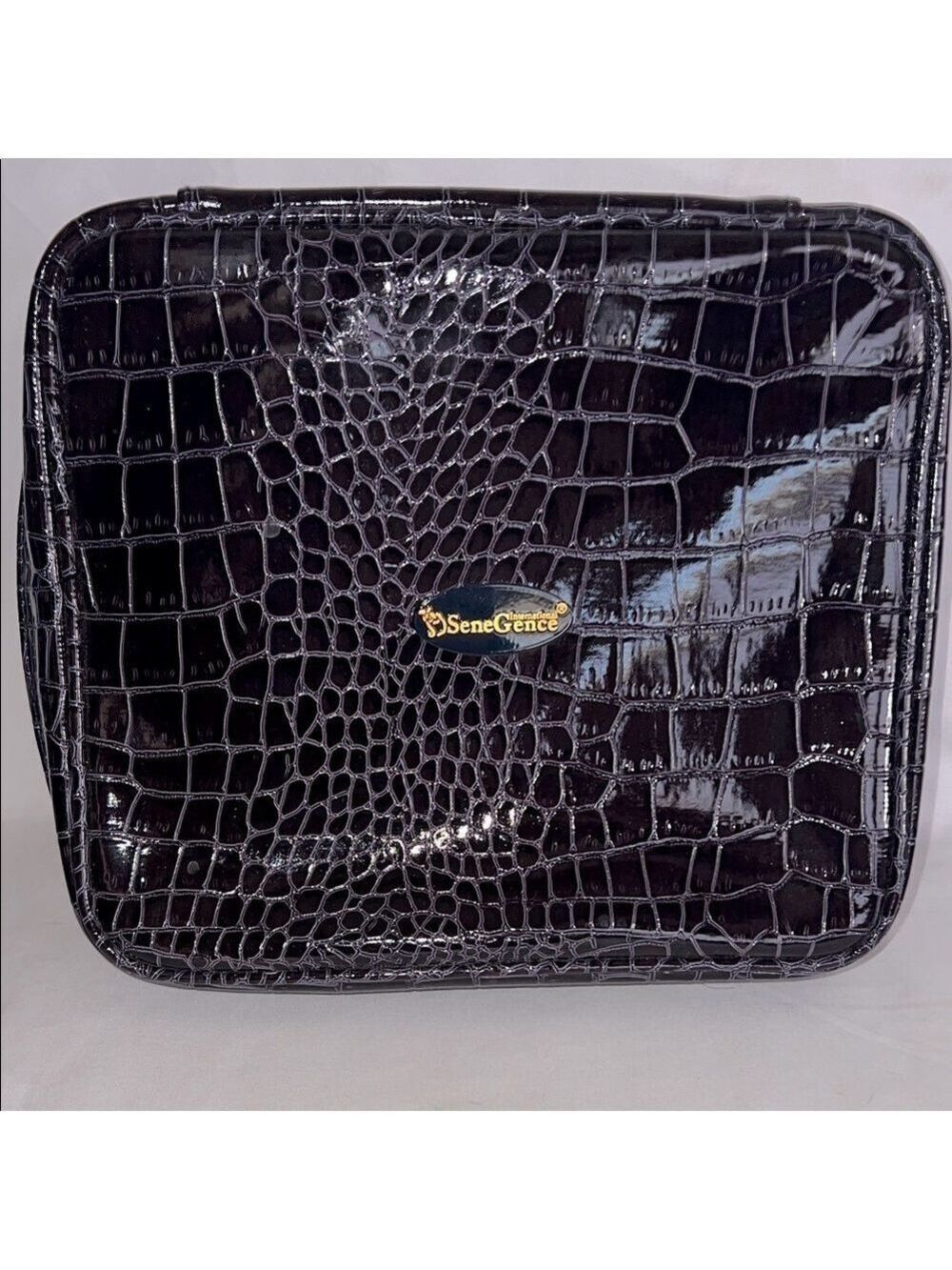 SeneGence Glossy Black w/purple tone Crocodile-Patterned Toiletry Bag, New